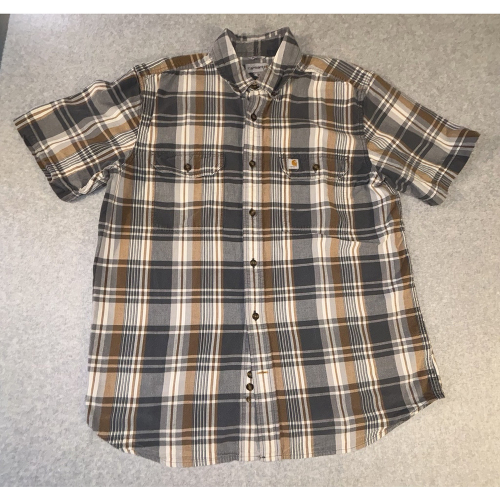 Carhartt Shirt Mens Large Plaid Short Sleeve Button Up Workwear Cotton